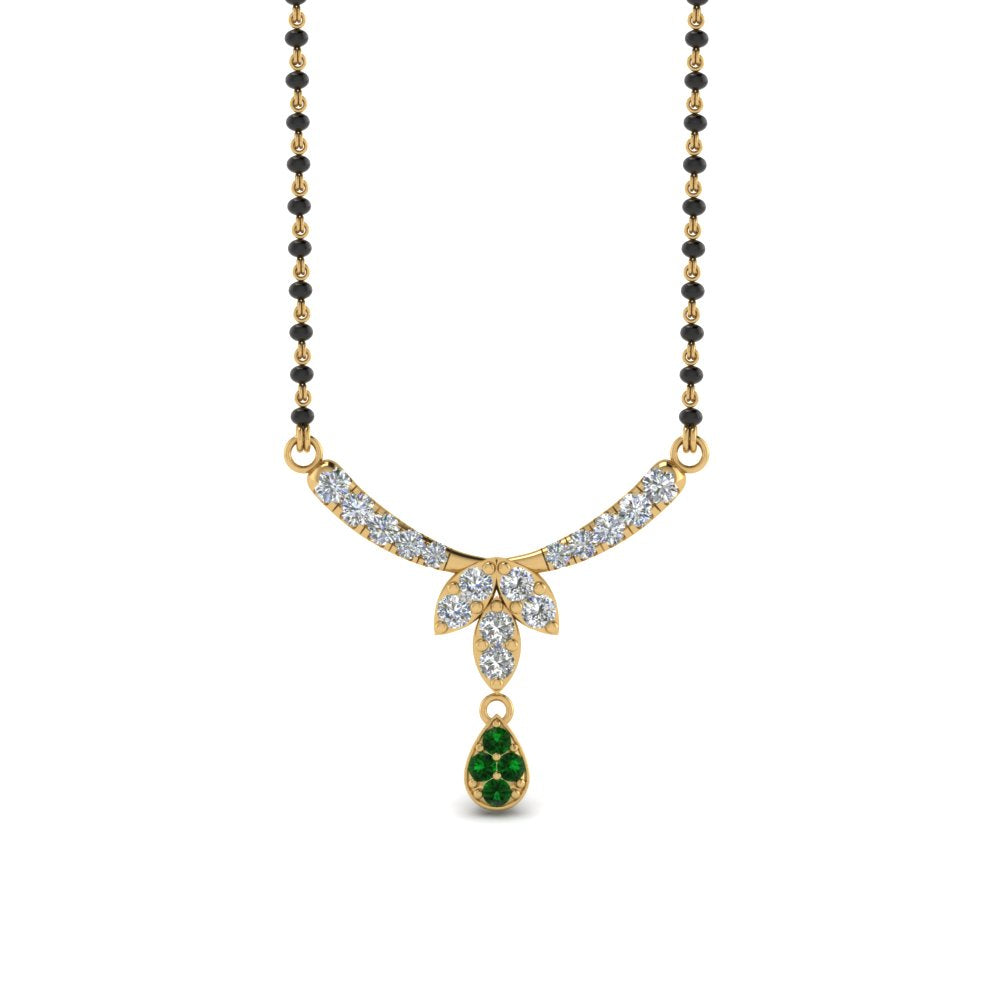 Floral-Drop-Diamond-Mangalsutra-Necklace-With-Emerald