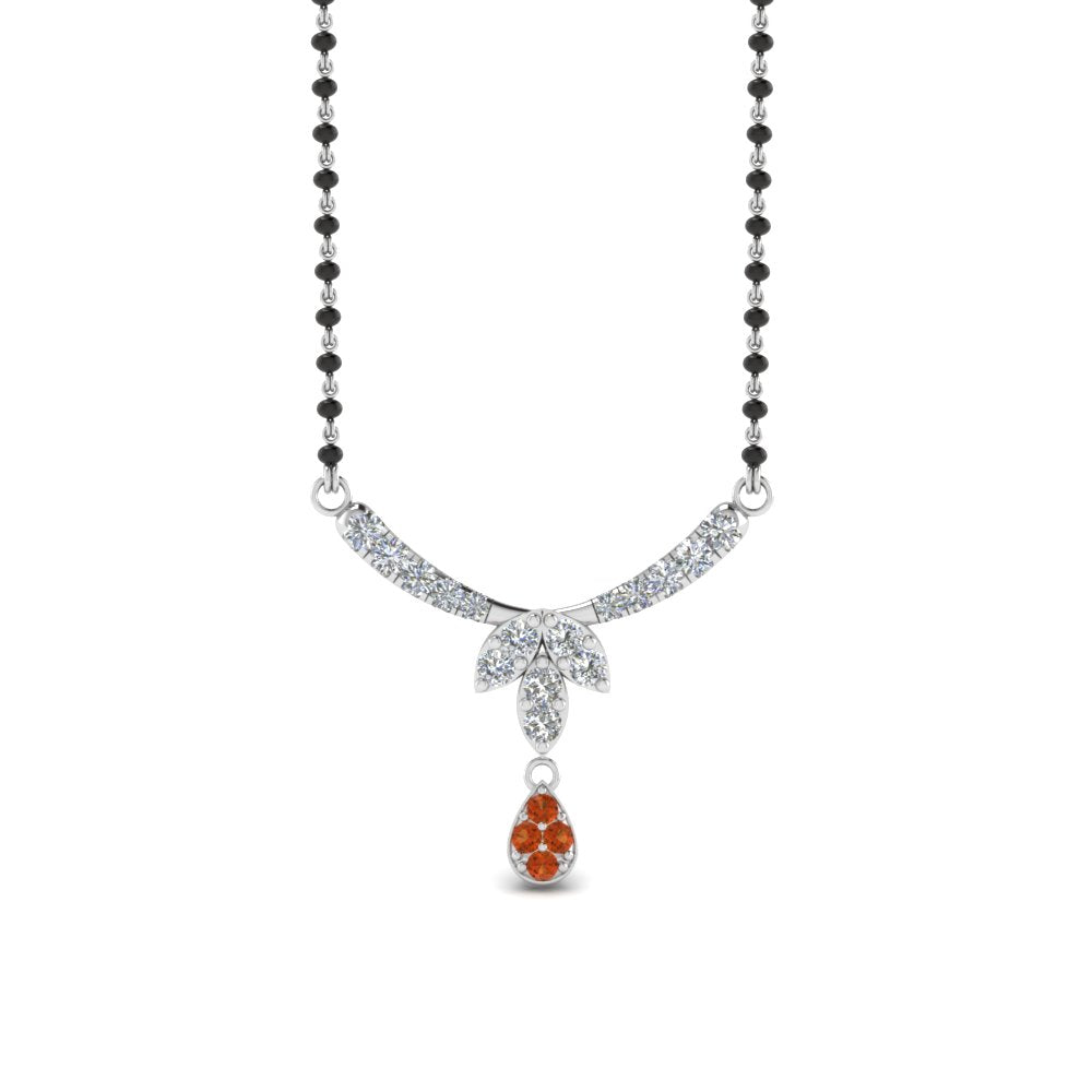 Floral-Drop-Diamond-Mangalsutra-Necklace-With-Orange-Sapphire