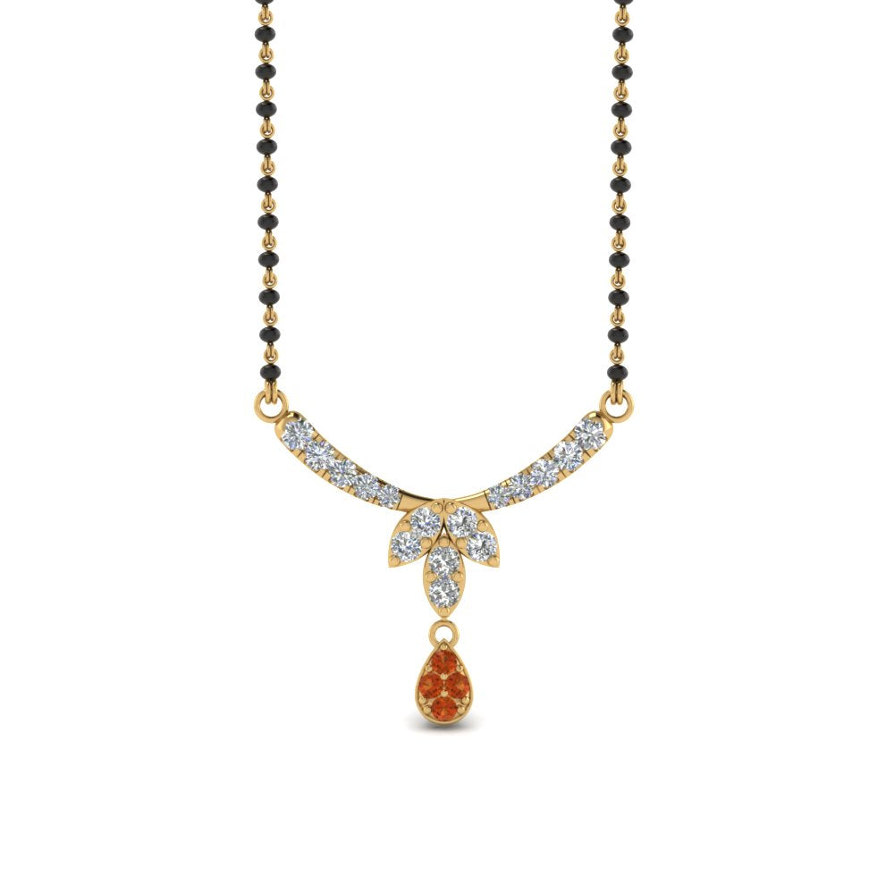 Floral-Drop-Diamond-Mangalsutra-Necklace-With-Orange-Sapphire