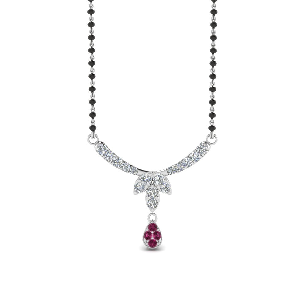 Floral-Drop-Diamond-Mangalsutra-Necklace-With-Pink-Sapphire