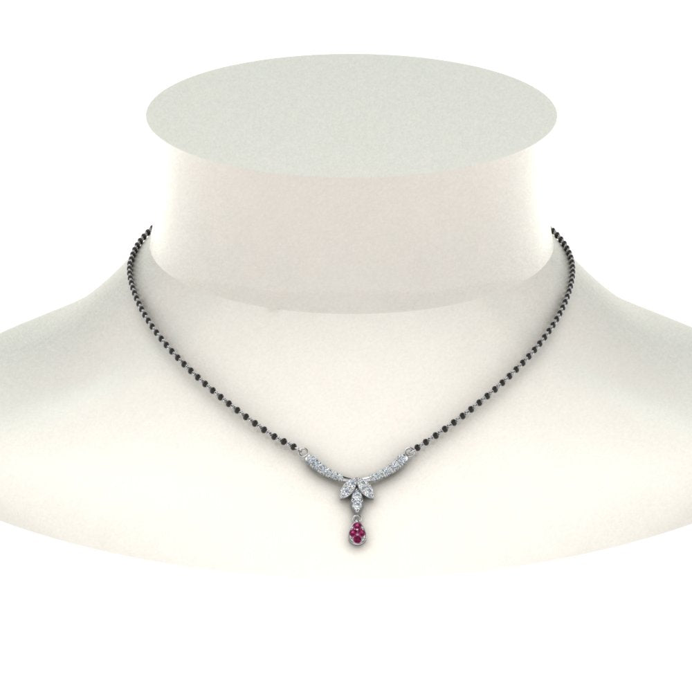 Floral-Drop-Diamond-Mangalsutra-Necklace-With-Pink-Sapphire