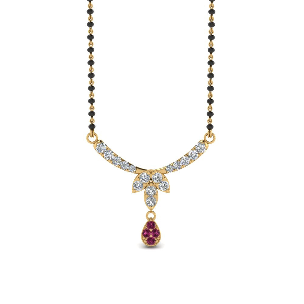 Floral-Drop-Diamond-Mangalsutra-Necklace-With-Pink-Sapphire