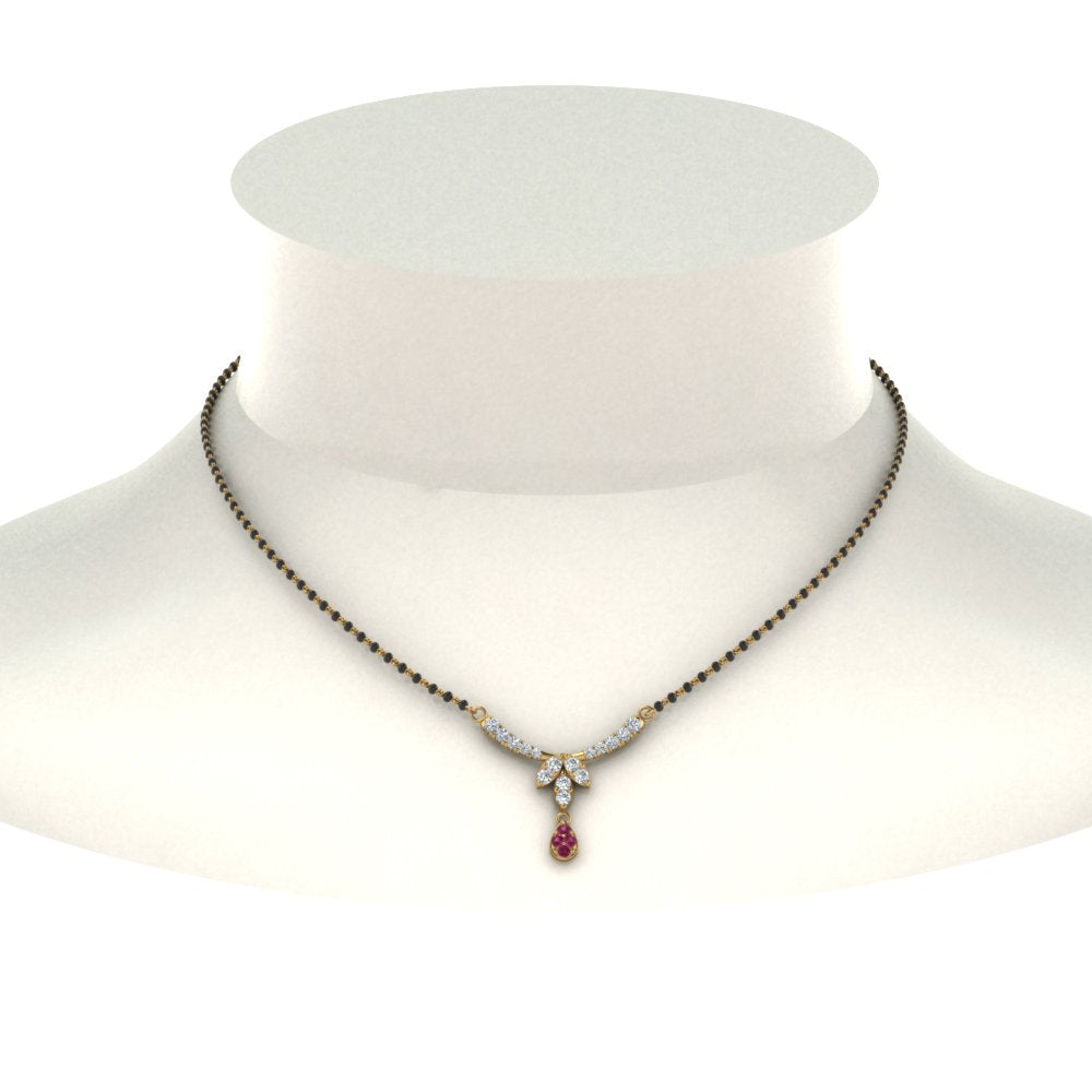 Floral-Drop-Diamond-Mangalsutra-Necklace-With-Pink-Sapphire