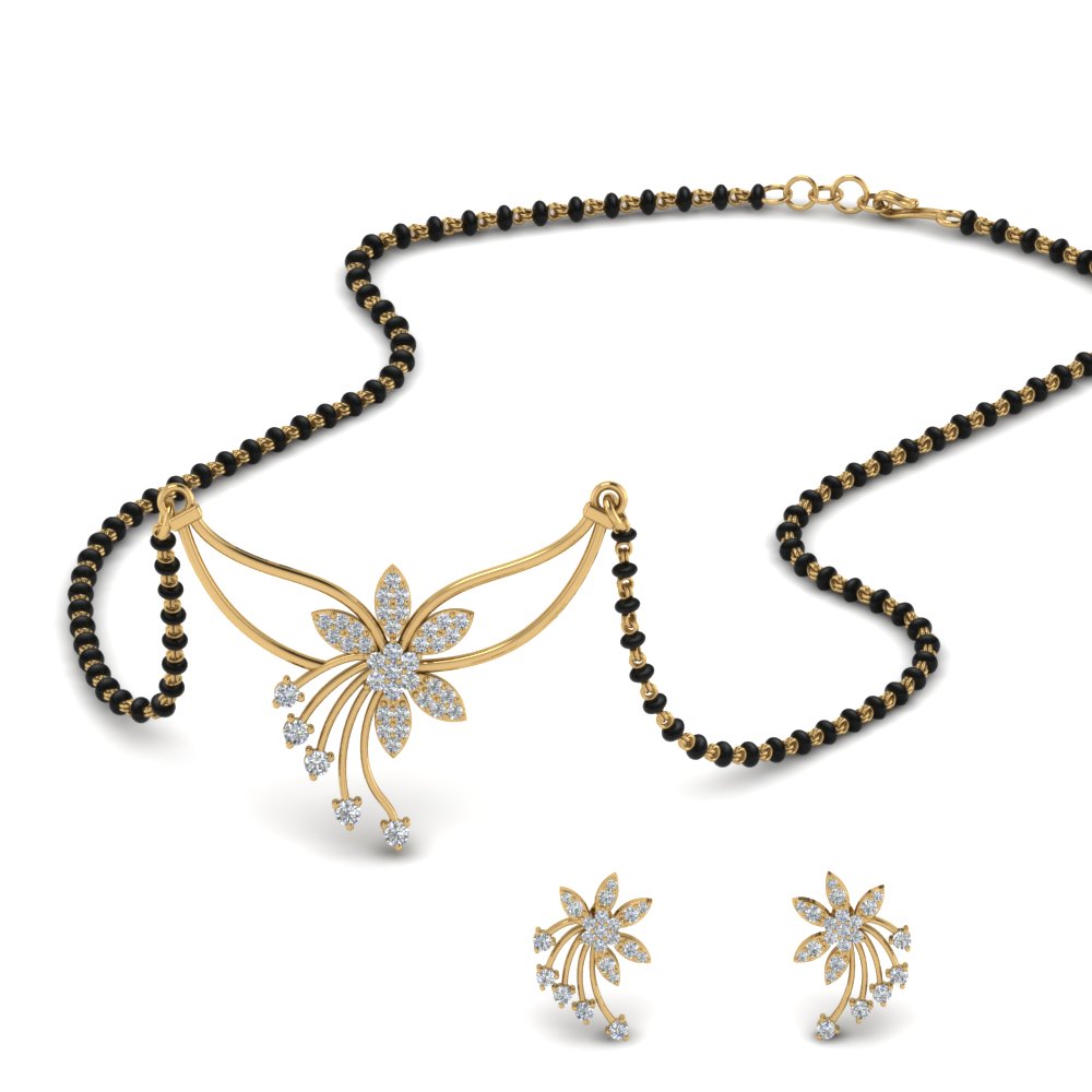 Digital Dress Room Gold-Plated Black Beaded Mangalsutra With Earrings -  Absolutely Desi