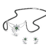 Load image into Gallery viewer, Flower-Design-Diamond-Mangalsutra-And-Earring-Set-With-Emerald
