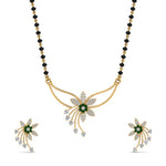 Load image into Gallery viewer, Flower-Design-Diamond-Mangalsutra-And-Earring-Set-With-Emerald
