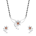 Load image into Gallery viewer, Flower-Design-Diamond-Mangalsutra-And-Earring-Set-With-Orange-Sapphire