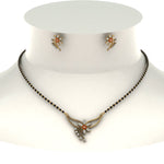 Load image into Gallery viewer, Flower-Design-Diamond-Mangalsutra-And-Earring-Set-With-Orange-Sapphire