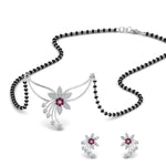Load image into Gallery viewer, Flower-Design-Diamond-Mangalsutra-And-Earring-Set-With-Pink-Sapphire