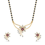 Load image into Gallery viewer, Flower-Design-Diamond-Mangalsutra-And-Earring-Set-With-Pink-Sapphire