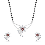 Load image into Gallery viewer, Flower-Design-Diamond-Mangalsutra-And-Earring-Set-With-Ruby
