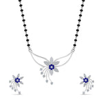 Load image into Gallery viewer, Flower-Design-Diamond-Mangalsutra-And-Earring-Set-With-Sapphire