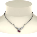 Load image into Gallery viewer, Heart-Pink-Sapphire-V-Shaped-Diamond-Mangalsutra
