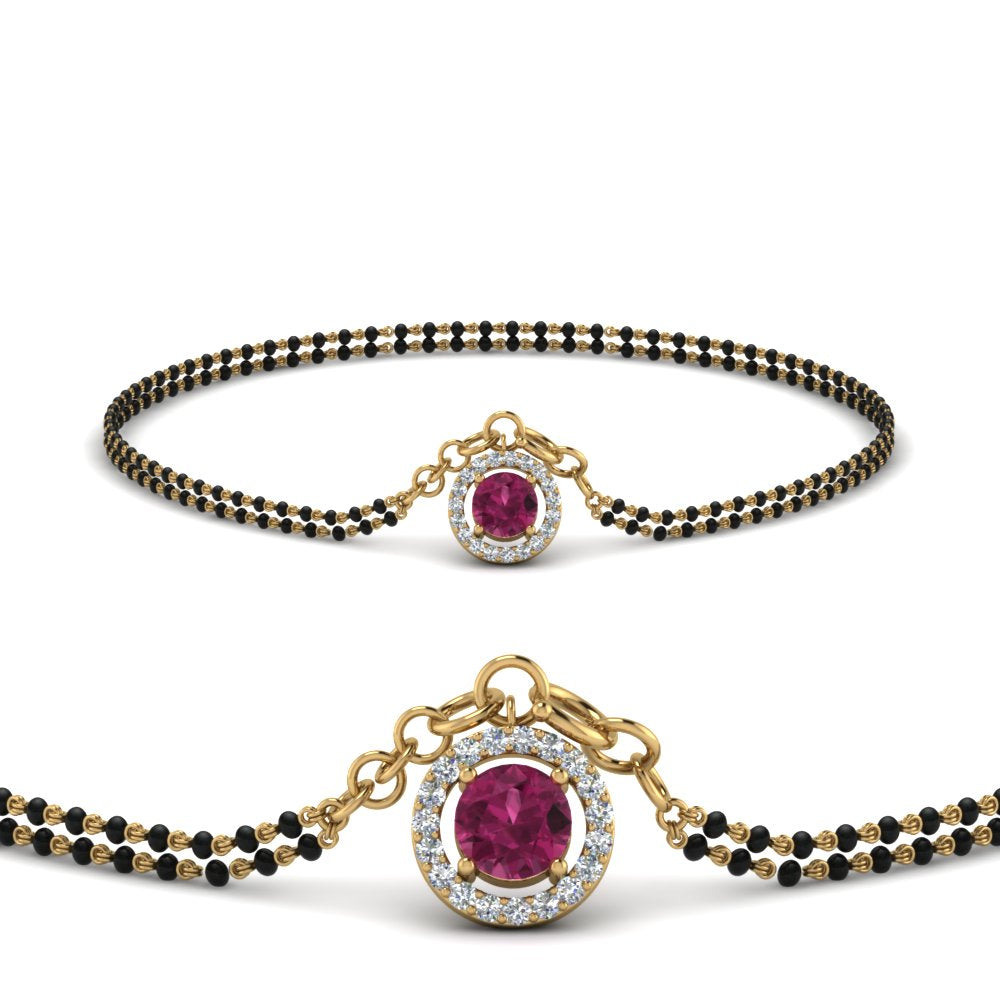 Pink Sapphire Halo Drop Mangalsutra Bracelet