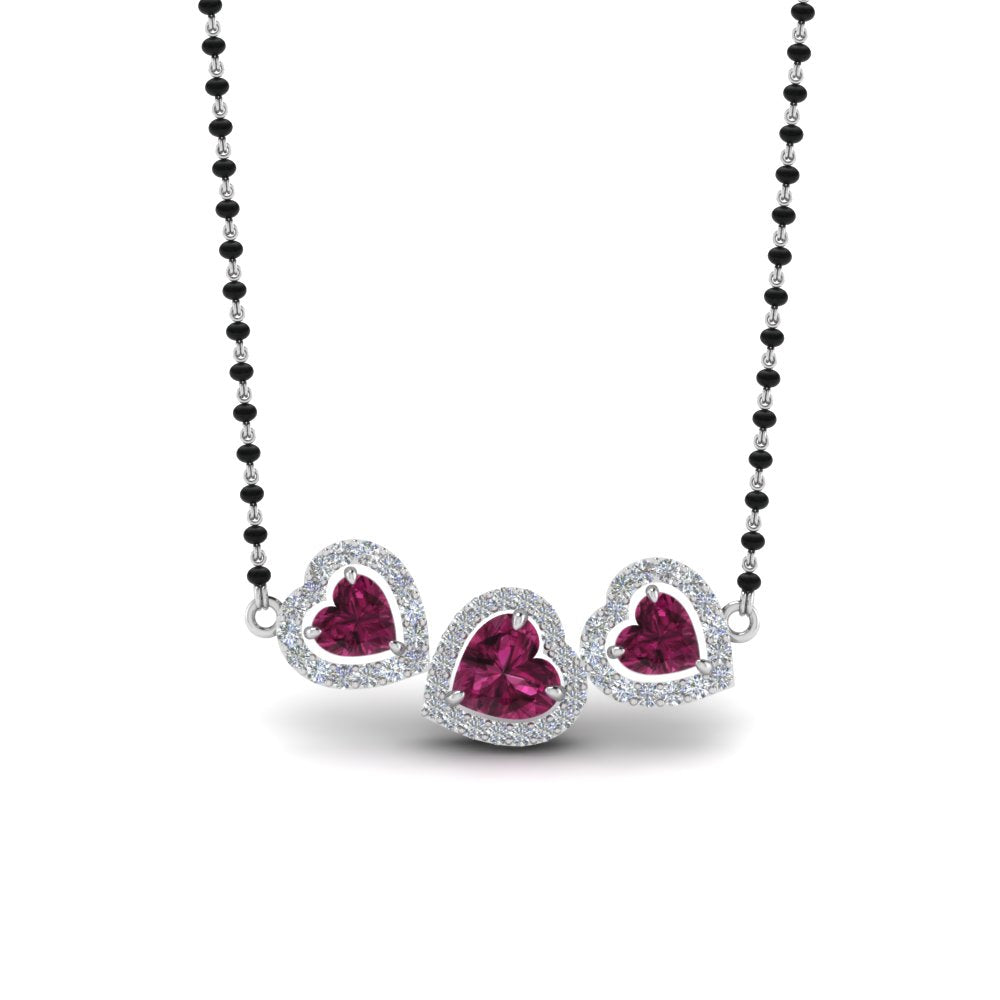 Pink Sapphire Heart 3 Stone Mangalsutra Necklace – Mangalsutraonline