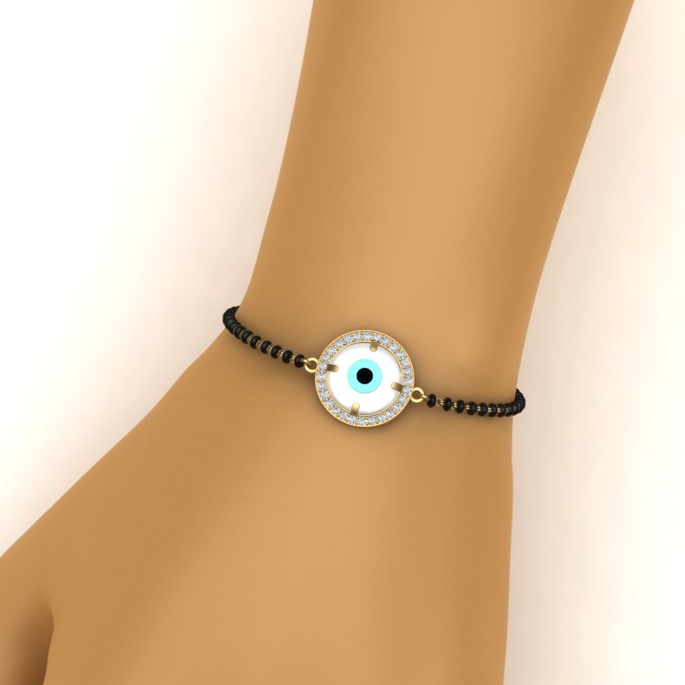 Round Evil Eye Mangalsutra Bracelet With Diamond