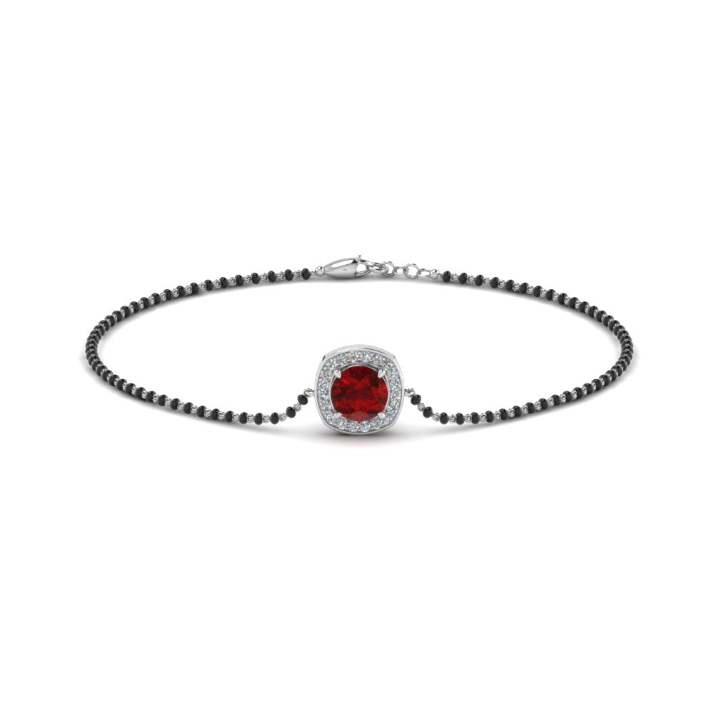 Ruby Bracelet Mangalsutra With Black Beads