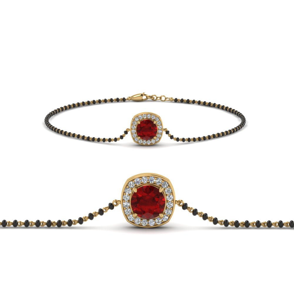 Ruby Bracelet Mangalsutra With Black Beads
