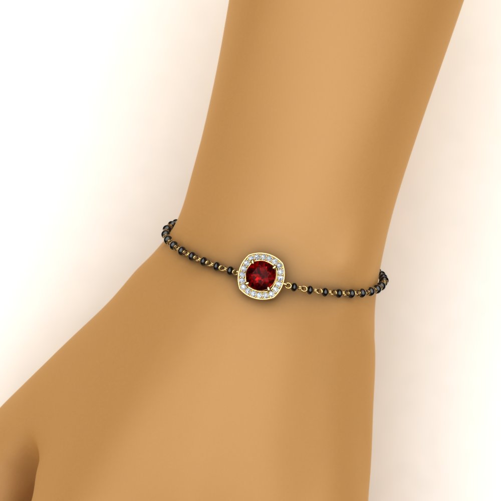 Ruby Bracelet Mangalsutra With Black Beads