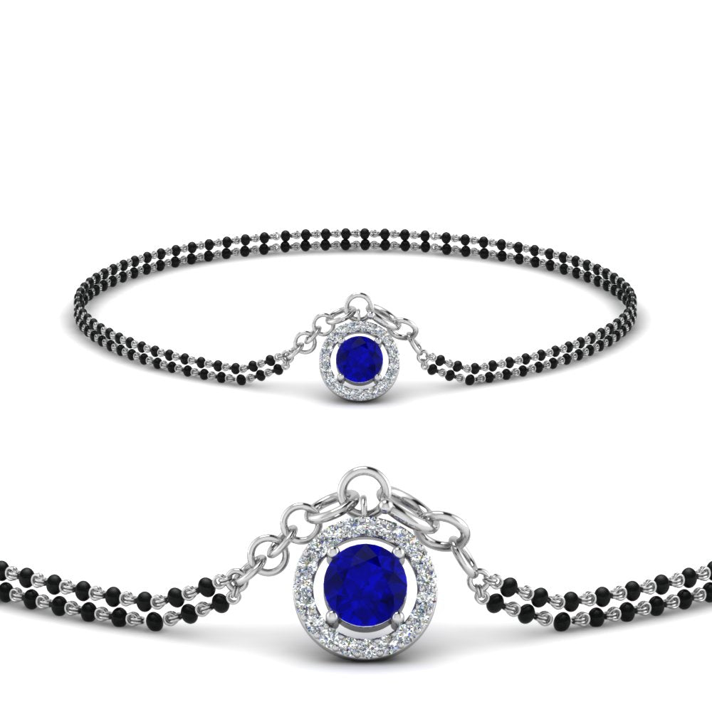 Blue Sapphire Halo Drop Mangalsutra Bracelet
