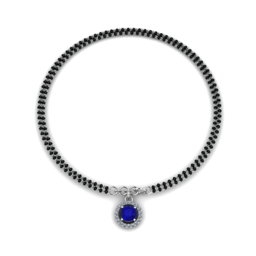 Blue Sapphire Halo Drop Mangalsutra Bracelet