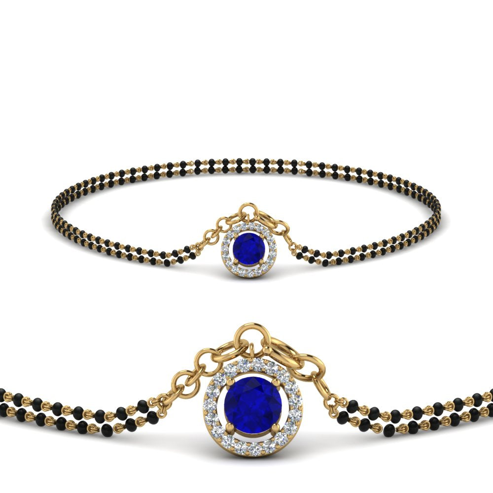 Blue Sapphire Halo Drop Mangalsutra Bracelet