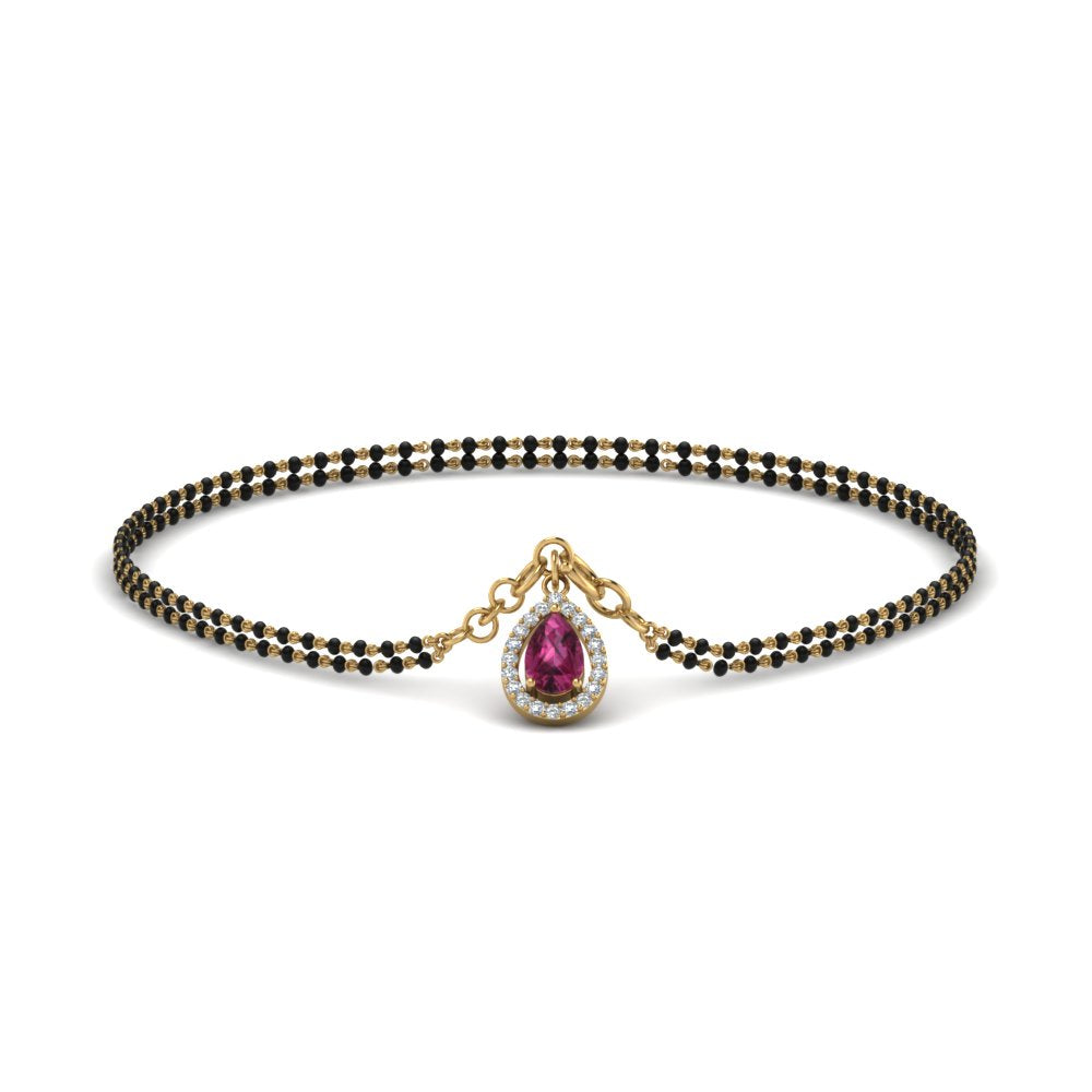 Teardrop Halo Pink Sapphire Bracelet Mangalsutra