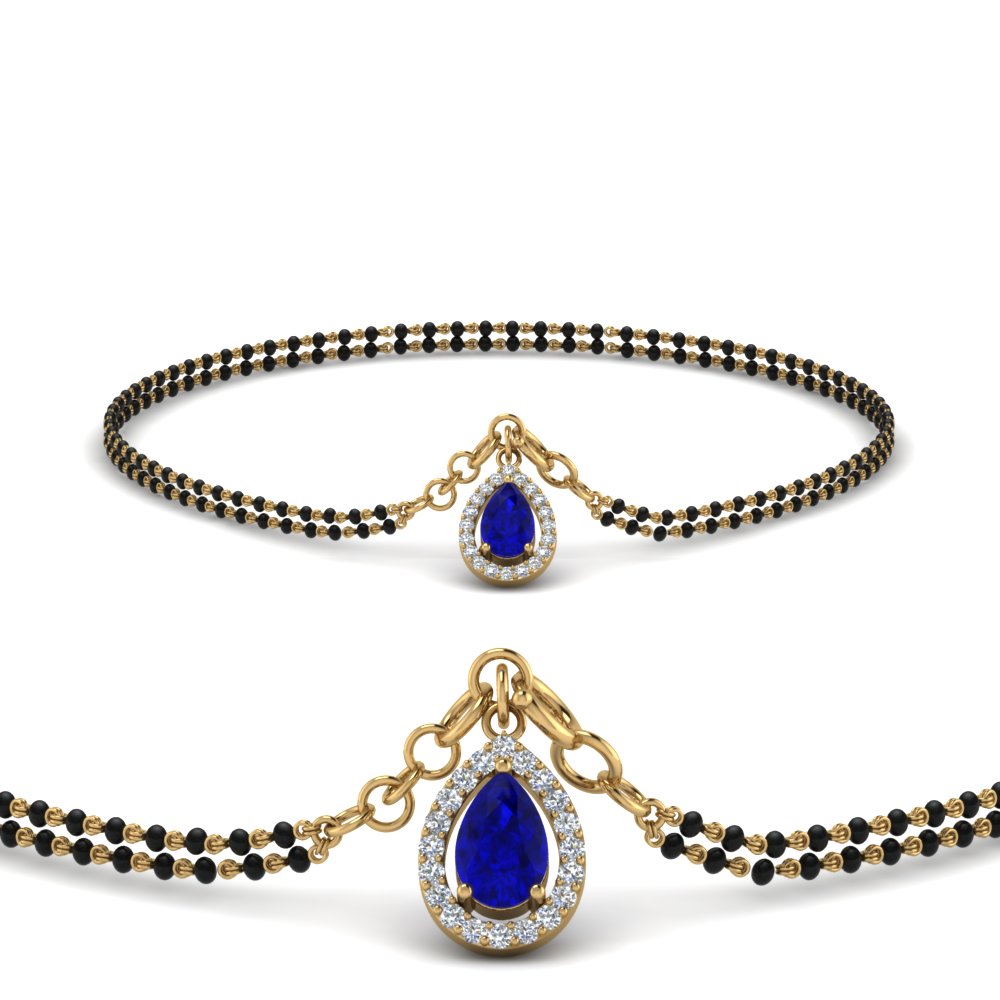Teardrop Halo Blue Sapphire Bracelet Mangalsutra