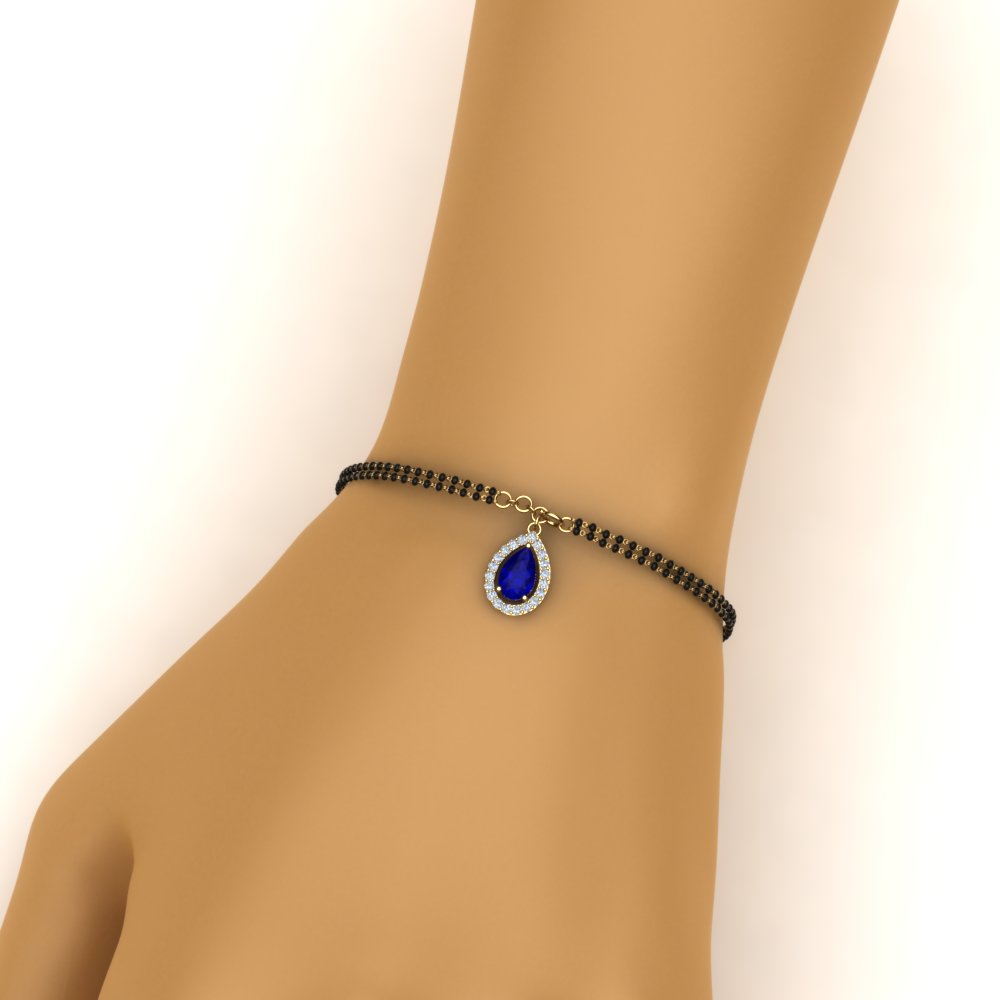 Teardrop Halo Blue Sapphire Bracelet Mangalsutra